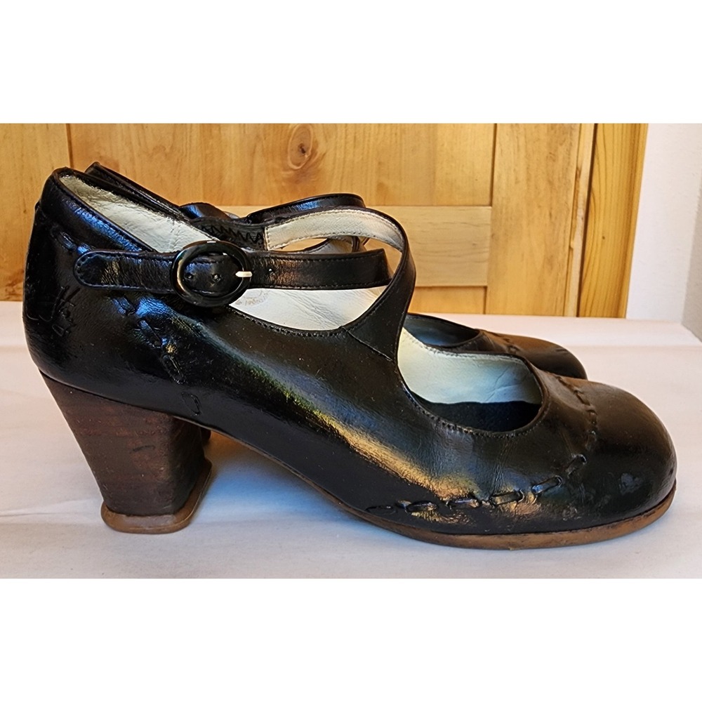 John Fluevog Sz 8 Black Leather Operetta Malibran Mary Jane Heels Retro Unique